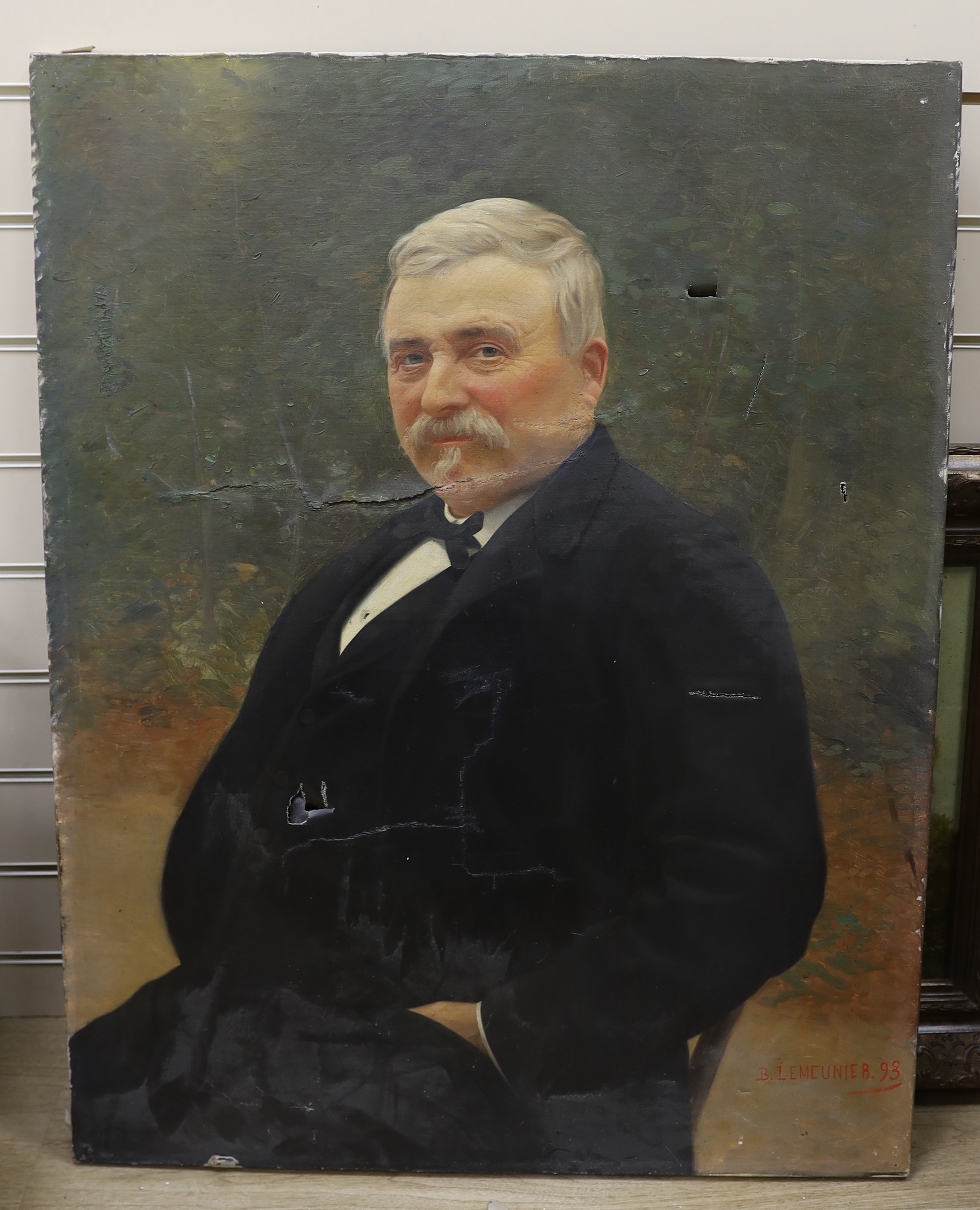 B. Lemeunier, oil on canvas, Half length portrait of a seated gentleman, signed and dated '93, 91 x 72cm (a.f.)